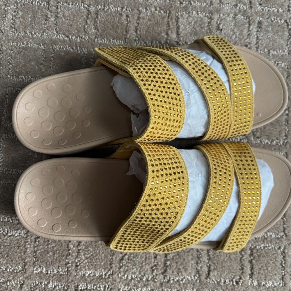 Vionic Pacific Alexis Platform Suede Sandal Women 9 Yellow Adjustable Orthopedic - Picture 2 of 8